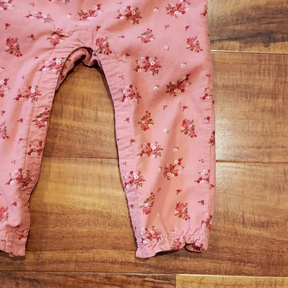 Janie and Jack EUC 12-18 months pink floral corduroy overalls - Picture 2 of 5